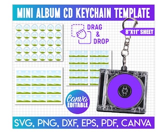 Mini Album CD Keychain Template, Jewel Case Insert & Cover, Cd Cover Template, Editable CD Cover Keychain Template svg, Printable Design