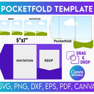 Pocketfold Canva Template, Hochzeitseinladung mit Umschlag Vorlage, Pocketfold Hochzeitseinladung, Pocketfold Vorlage SVG