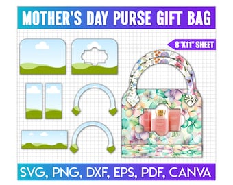 Mother's Day Purse Template, Canva Purse Gift, Luxury Handbag, Canva Editable Gift Box, Mother's Day Purse Gift Bag Box Template