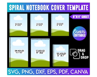 Spiral-Notebook-Cover-Vorlagenpaket, Back To-School-Vorlage, Kompositions-Notebook-Cover, Spiral-Kompositions-Notizbuch, Canva bearbeitbar