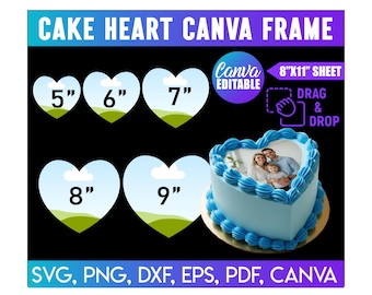 Heart Сake Topper Canva Editable Template, Heart Photo Burn Away Cake Topper Template, Heart Birthday Cake Topper, Heart Shape Canva
