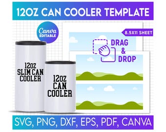 12oz Can Cooler & 12oz Slim Can Cooler Canva Drag and Drop Template, Can Cooler Svg, Beer Cooler Template, Template, Bottle Cooler Template