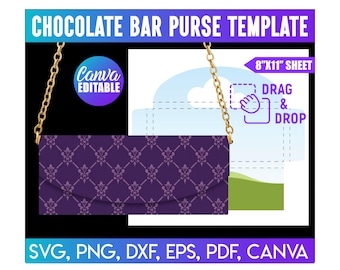 Chocolate Bar Purse Template, Bar Purse Template, Chocolate Bar Purse Wrapper, Svg, Chocolate Template, Candy Bar Template, Canva