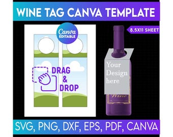 Wine Bottle Tags template, 750ml Wine Bottle Tags template, Canva, Gift Tag Template, Wine Bottle Favor Tags, Printable, Wedding, Birthday