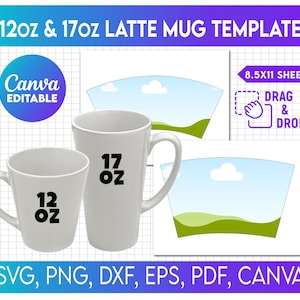 17oz and 12oz Latte Mug Template, Coffee Mug Template, png, Canva Editable, 12oz Latte Mug Template Svg, 17oz Latte Mug Blank Template