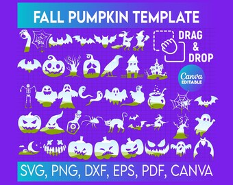 Halloween Canva Frames Bundle, Retro Skeleton, Autumn Spooky Season Svg, Sublimation Designs, Ghost Design, Scary Pumpkin, Drag & Drop