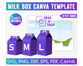 Milk Box Template Bundle, Milk Favor Box Svg, Party Favor Box, Box Template, Gift Box, DIY Box, Canva Editable, Milk Carton Box Template