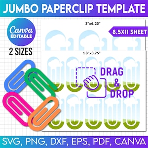 ジャンボ ペーパー クリップ テンプレート、ペーパー クリップ カット ファイル、ペーパー クリップ SVG、ペーパー クリップ レーザー、Canva 編集可能、umbo ブックマーク テンプレート、ジャンボ ペーパー png