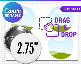 2.75" Button Pin Template, Button Pin Svg, Button Pin Blank, Sublimation Button Pin Template, Badge Circle Labels, Printable, Canva Editable