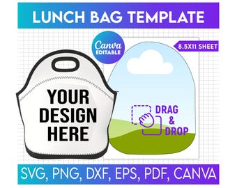 Lunch Bag Template, Lunch Tote sublimation template, Lunch Tote SVG, Lunch Eating Dinner Tote Bag Template, Lunch bag canva template