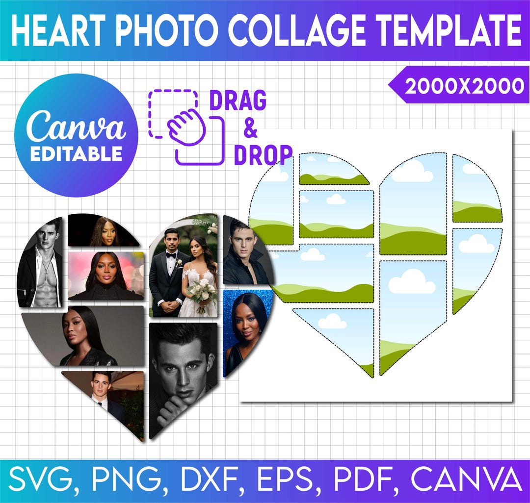 Heart Photo Collage Editable Template, Valentine's Day Heart , Canva ...