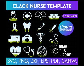 Preppy Nurse Stethoscope canva frame, Registered Nurse, Nurse Icons, Nurse Life Canva Frame, Drag and Drop, Sublimation