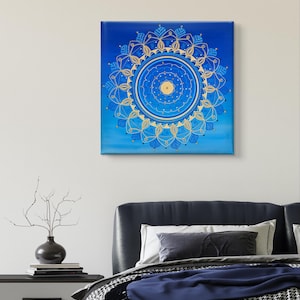 BlueMandala Original Painting On Canvas Hand Painted Mandala Art Housewarming Gift For Spiritually Minded Magic Mandala Bedroom Wall Art
