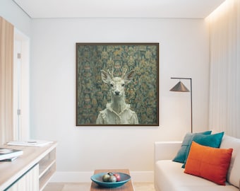 Deer Woman, 90× 90 cm 300 Dpi Digital Art Print, AI Generated, Wall Art, AI Art, Digital Download, Home Decor, Printable
