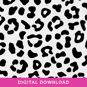 May include: A repeating pattern featuring black leopard spots on a white background. The design consists of various irregular, rounded, and open-ended black shapes scattered across the surface. A solid pink horizontal bar at the bottom displays the text DIGITAL DOWNLOAD in white capital letters.