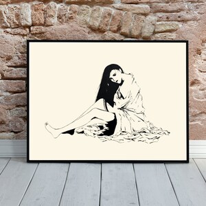 Cartel retro de chica japonesa, manga vintage, cartel de arte de mujer, arte de los años 70, arte vintage, cartel de impresión de mujer japonesa, anime, dibujo femenino