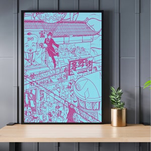 Cartel japonés retro, impresión manga vintage, cartel de arte de los años 70, cartel de ciencia ficción, decoración de pared, cartel futurista retro, onda de vapor, arte vintage,