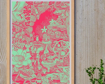 Magical Forest Poster, Mystical Manga Forest, Enchanted Retro Japan Poster, Manga Print, 70's Poster, Vintage Japanese Art, Vintage Manga