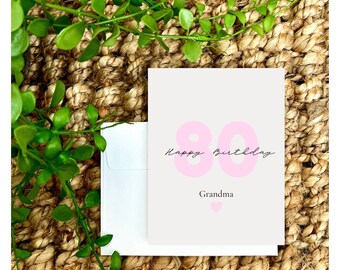 Milestone birthday card for mom or grandma / 80th birthday card for her