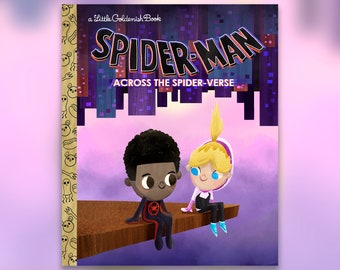 Spider-Man Across the Spider-verse: una pequeña portada de libro dorada (no libro completo)