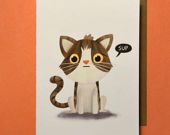 Funny Greeting Cards - Happy Birthday -Cat says Hi! (Cards-by-Ryan)