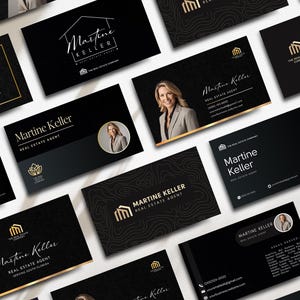 de Cartes de visite de Immobilier | Lot de cartes de visite de luxe | Modèles de marketing moderne pour agents immobiliers | Modèle de toile modifiable | NOIR