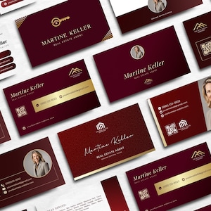 Sjablonen voor visitekaartjes onroerend goed | Luxe visitekaartjesbundel | Moderne marketingsjablonen voor makelaars | Bewerkbare canvassjabloon | ROOD