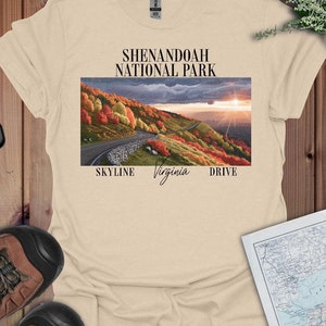 T-shirt doux unisexe du parc national de Shenandoah, carte postale Skyline Drive, t-shirt nature plein air