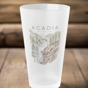 Acadia National Park Frosted Pint Glass Nature Inspired Drinkware Beer Cup