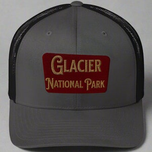 Glacier Embroidered National Park Sign Trucker Sewn Outdoor Nature Cap