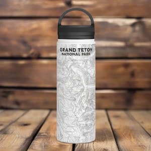Grand Teton National Park Topographic Stainless Steel Water Bottle Handle Lid Outdoor Nature Inspired Drinkware