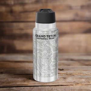 Botella de agua con aislamiento topográfico del Parque Nacional Grand Teton, 32 oz, para exteriores, inspirada en la naturaleza