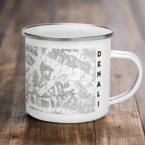 Denali National Park Topographic Durable Enamel  Camp Mug Outdoor Nature Inspired Drinkware