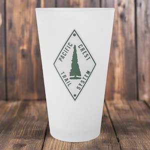 Pacific Crest Trail Classic Diamond Trail Marker Frosted Pint Glass Outdoor Nature Inspired Drinkware