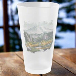 Mount Rainier National Park Frosted Pint Glass 16oz Outdoor Nature Beer Glass