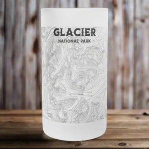 Glacier National Park Topographic Frosted Pint Mug CDT PNT Trail Nature Outdoor Inspired Drinkware