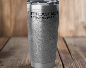 North Cascades National Park Topographic Insulated Tumbler 20oz Outdoor Nature Inspired Drinkware