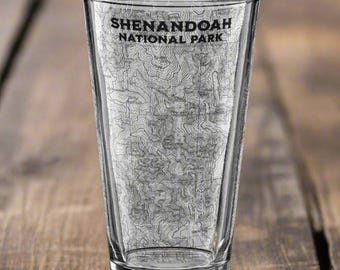Shenandoah National Park Topographic Pint Glass - Shaker Pint Glass - 16 Oz Glass - High-Quality Glass - Handwash Only Glassware
