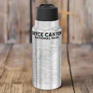 Botella de agua con aislamiento topográfico del Parque Nacional Bryce Canyon, vaso de 32 oz, impresión de mapa del USGS