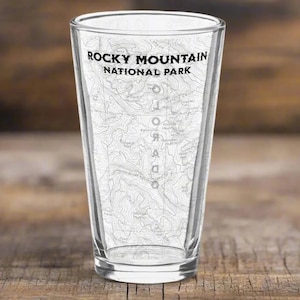Vaso de pinta topográfico del Parque Nacional de las Montañas Rocosas con impresión de mapa del USGS, artículos para beber inspirados en la naturaleza para exteriores