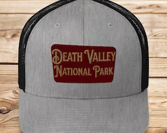 Death Valley National Park Sign Embroidered Trucker Cap Outdoor Nature Inspired Sewn Hat