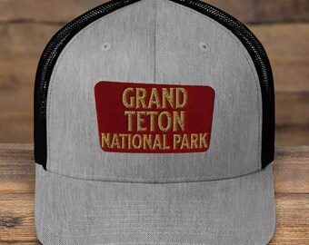 Grand Teton National Park Sign Embroidered Trucker Hat Nature Outdoor Forest Inspired Cap