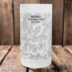 Denali National Park Topographic Pint Mug Real USGS Alaska Topo Map Print Elevation 20,310 Ft. Outdoor Nature Inspired Drinkware