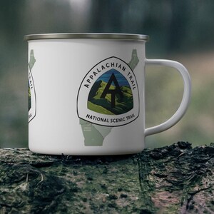 Logo du sentier des Appalaches en émail, tasse de randonnée en camping, carte panoramique, conception de sentier