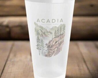 Acadia National Park Frosted Pint Glass Nature Inspired Drinkware Beer Cup