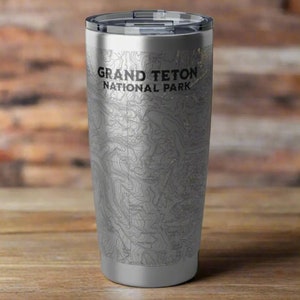 Grand Teton National Park Topographic Tumbler 20oz USGS Map Print Outdoor Nature Inspired Drinkware