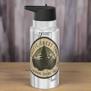 Pacific Crest Trail PCT National Scenic geïsoleerde waterflesbeker 32oz kaartlogo roestvrij staal dubbelwandig wandelen reisdrankje