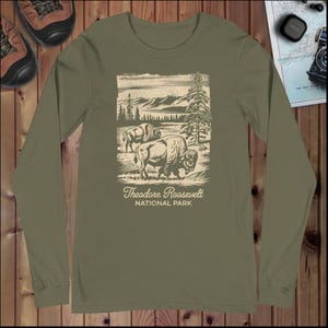 Theodore Roosevelt National Park T-shirt met lange mouwen - NP T-shirt met lange mouwen - originele op park en natuur geïnspireerde graphics - gezellig comfort