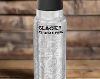 Glacier National Park Topographic Insulated Water Bottle Tumbler 32oz