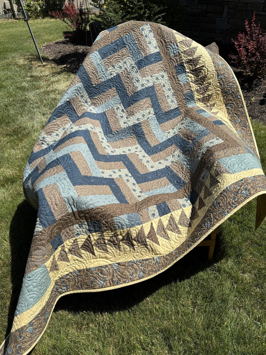 Handmade Blue, Brown & Beige Rail Fence Lap Quilt - Etsy